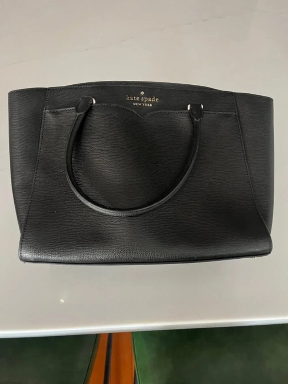 Kate Spade New York Black Pebbled Leather Structured Tote Handbag